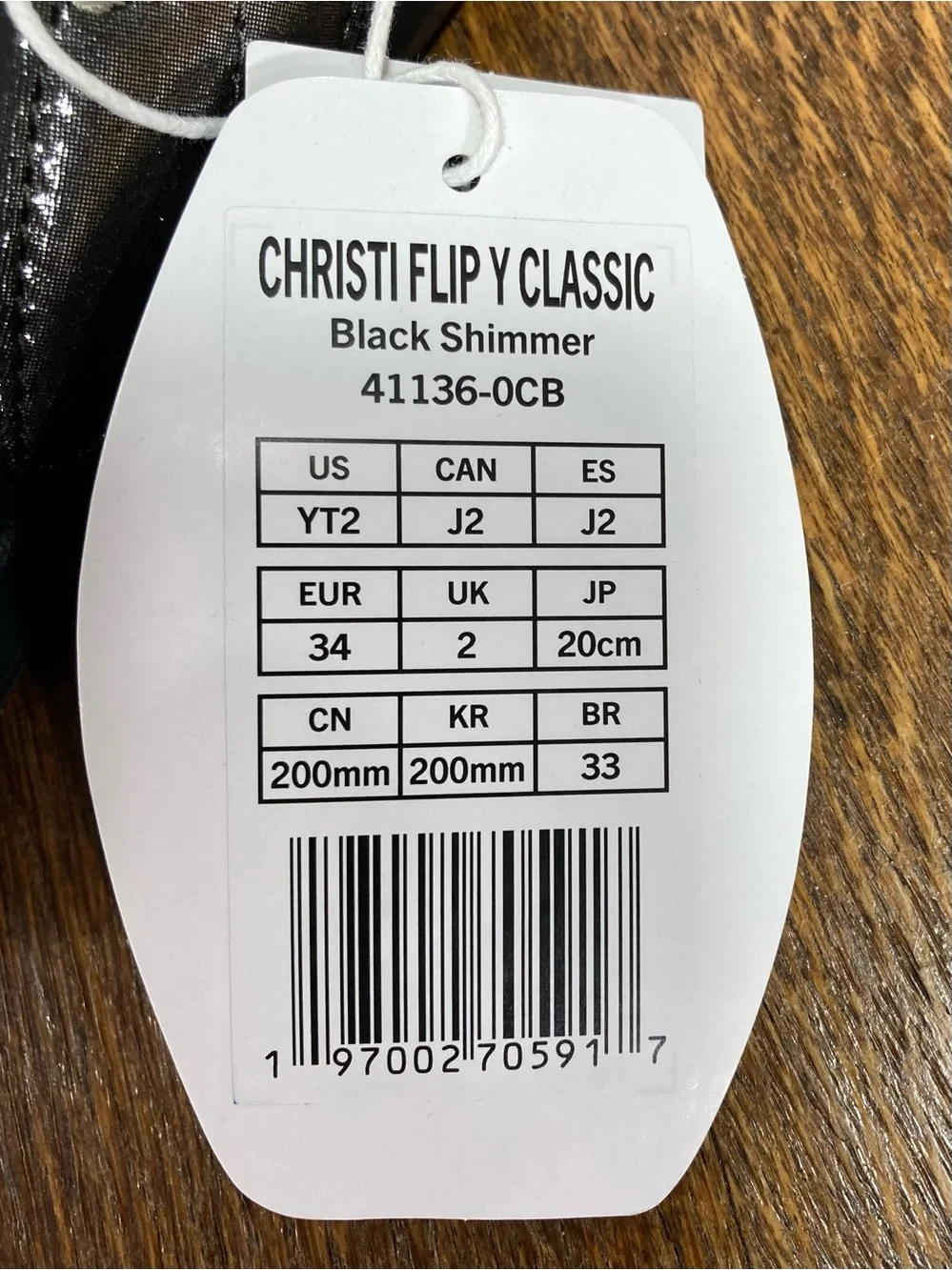 NWT Hey Dude Christi Classic Flip Girls Size Y2 (EU 34) Black Shimmer